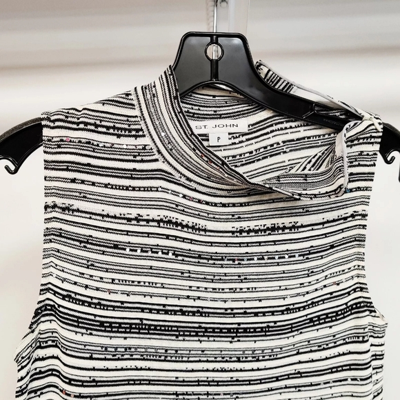 St John Sleeveless Shell Tank Top Sparkly Black Cream Striped Knit Size P - Picture 4 of 11